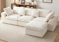 110" Cloud Sectional Couches , L-Shaped Convertible Sofa, 3-Seat Modular Boneless Couch with Movable Ottoman, Beige