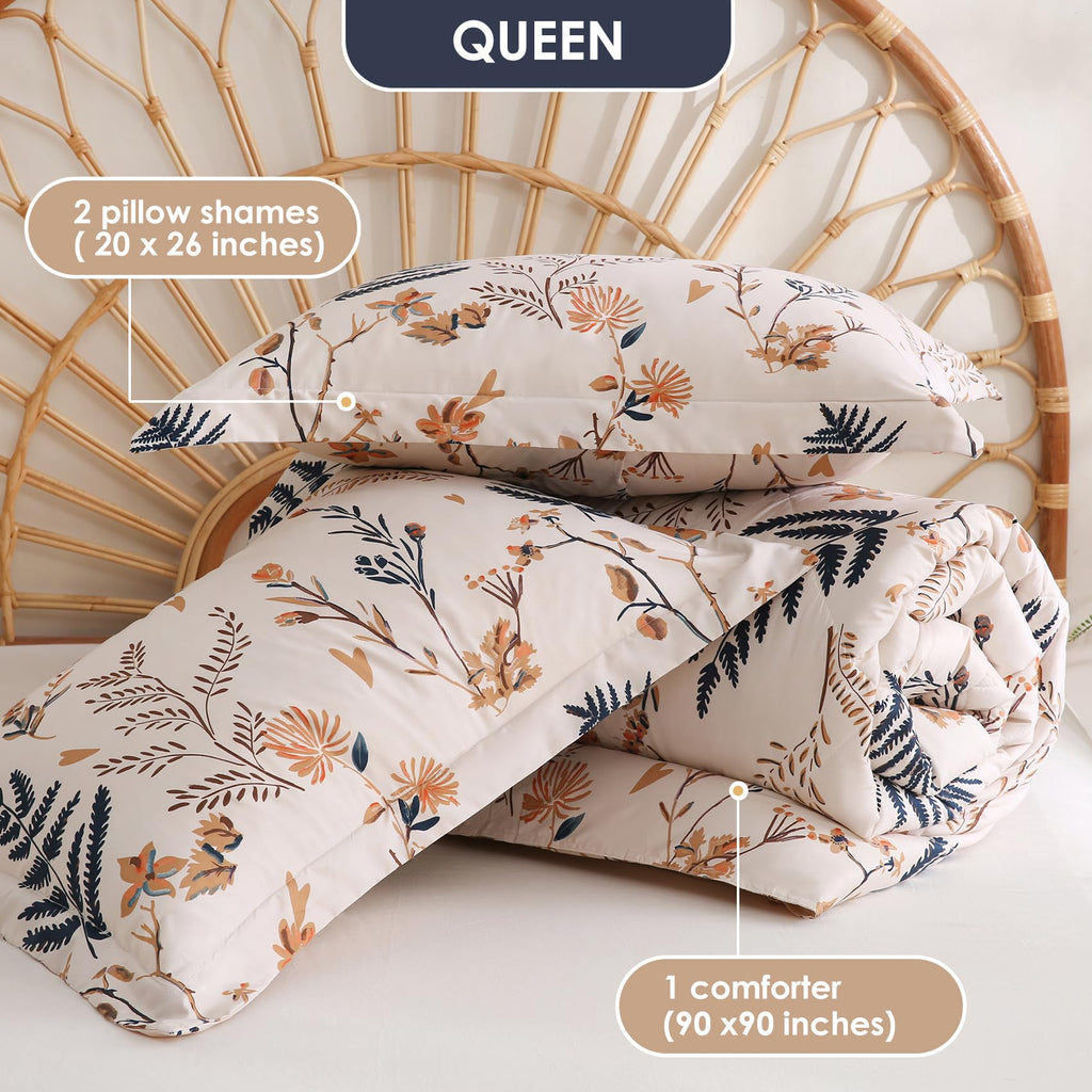 Boho Floral Printed Queen Comforter Set