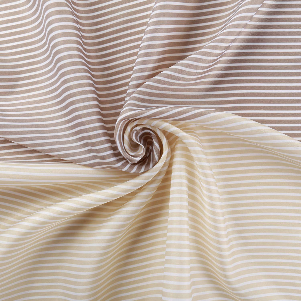 Extra Wide Fabric Shower Curtain Tan Gold, Wrap Around White Neutral Stripe with 18 Hooks, 108" W×72" H Inch