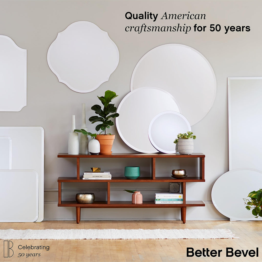 Frameless Rectangle Mirror, 20" x 30" Bathroom Wall Mirror w/Beveled Edge