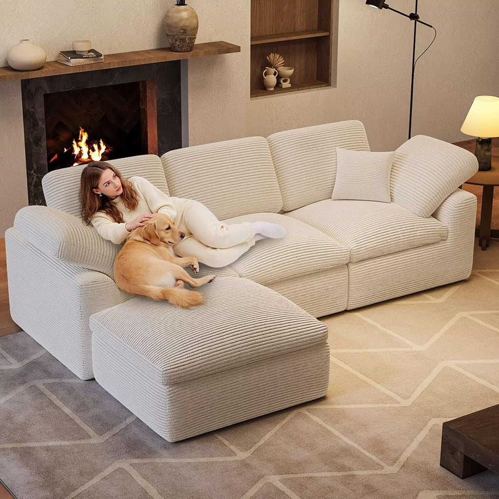 Cloud Sectional Couches for Living Room, 4 Seater Cloud Modular Couch, Boneless Comfy Sofa for Apartment