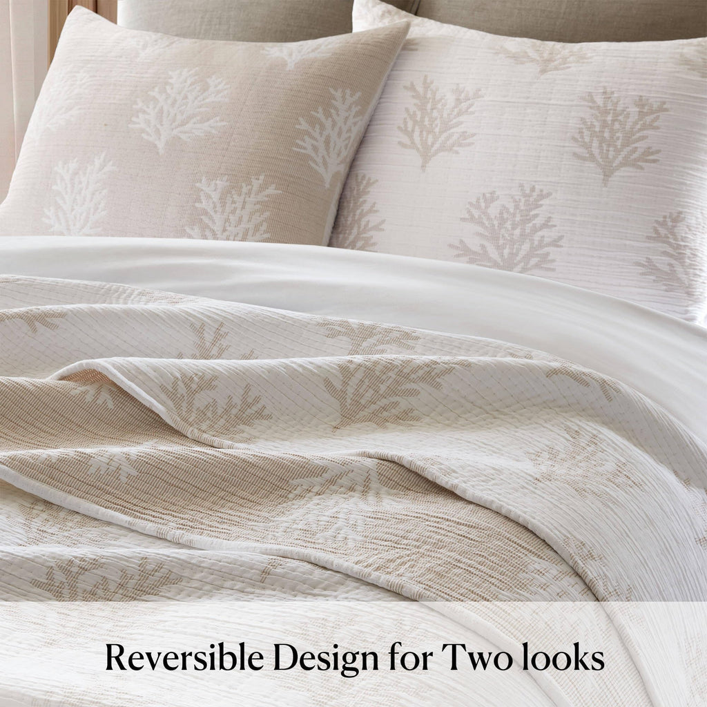 Cotton Quilt Set, Coastal Reversible Bedding, Linen