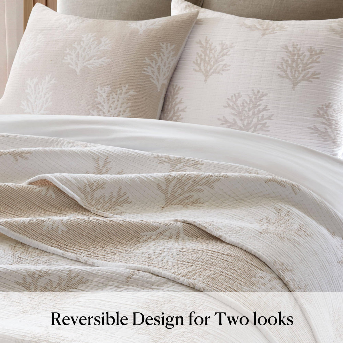 Cotton Quilt Set, Coastal Reversible Bedding, Linen
