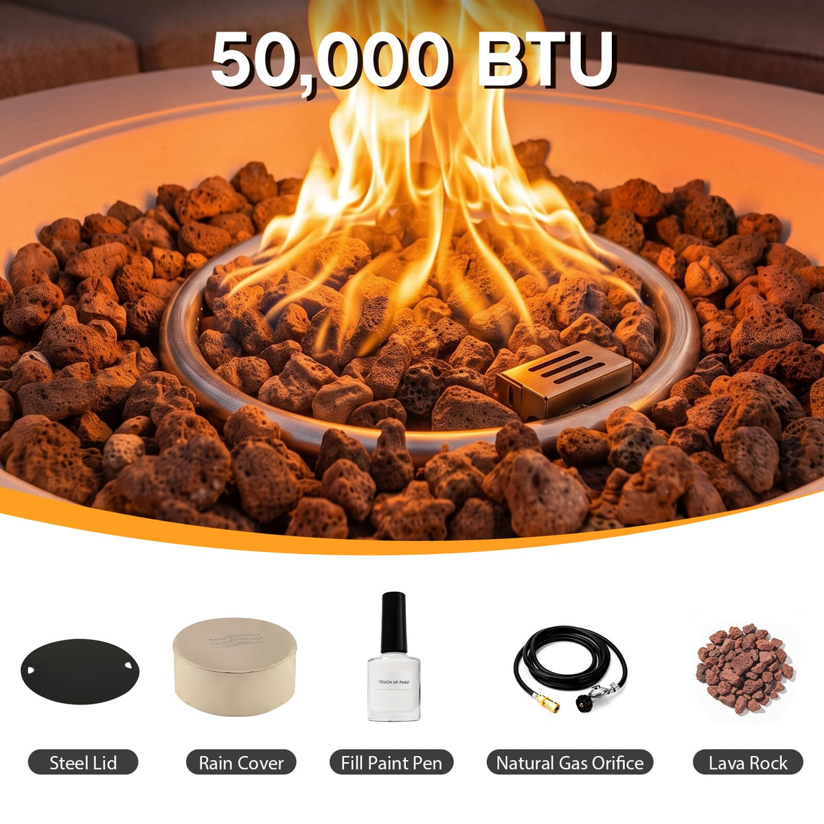 28 Inch White Concrete Outdoor Propane 50, 000 BTU Fire Pit Table