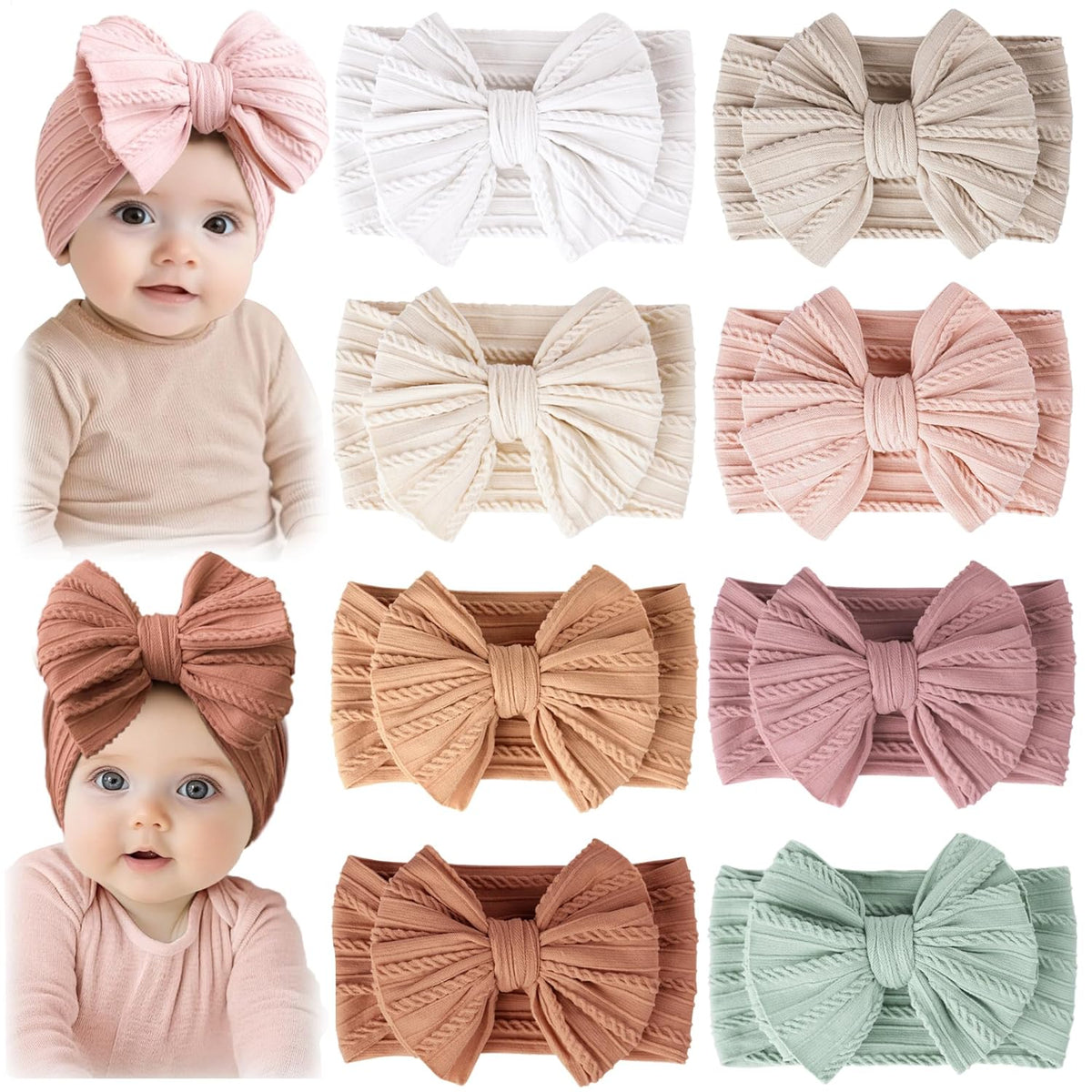 8 Pack Baby Bows Headbands for Girls, Nylon Headbands