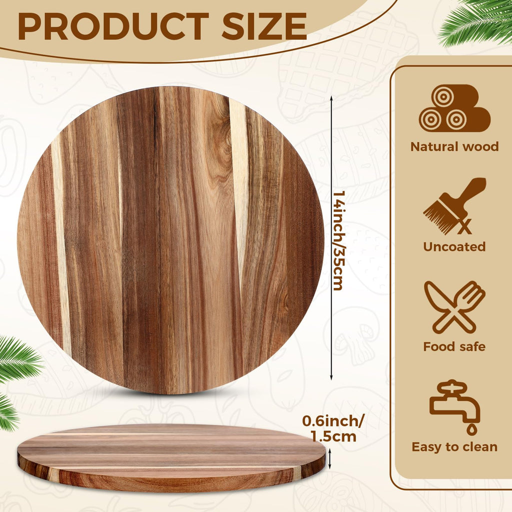6 Pack 14" Acacia Wooden Round Cutting Boards Bulk 0.6 Inch Thick Round Charcuterie Board Smooth Surface Multipurpose
