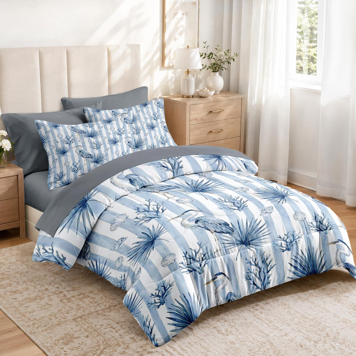 Comforter Set with Sheets, 5 Pieces Coastal Blue Bedding