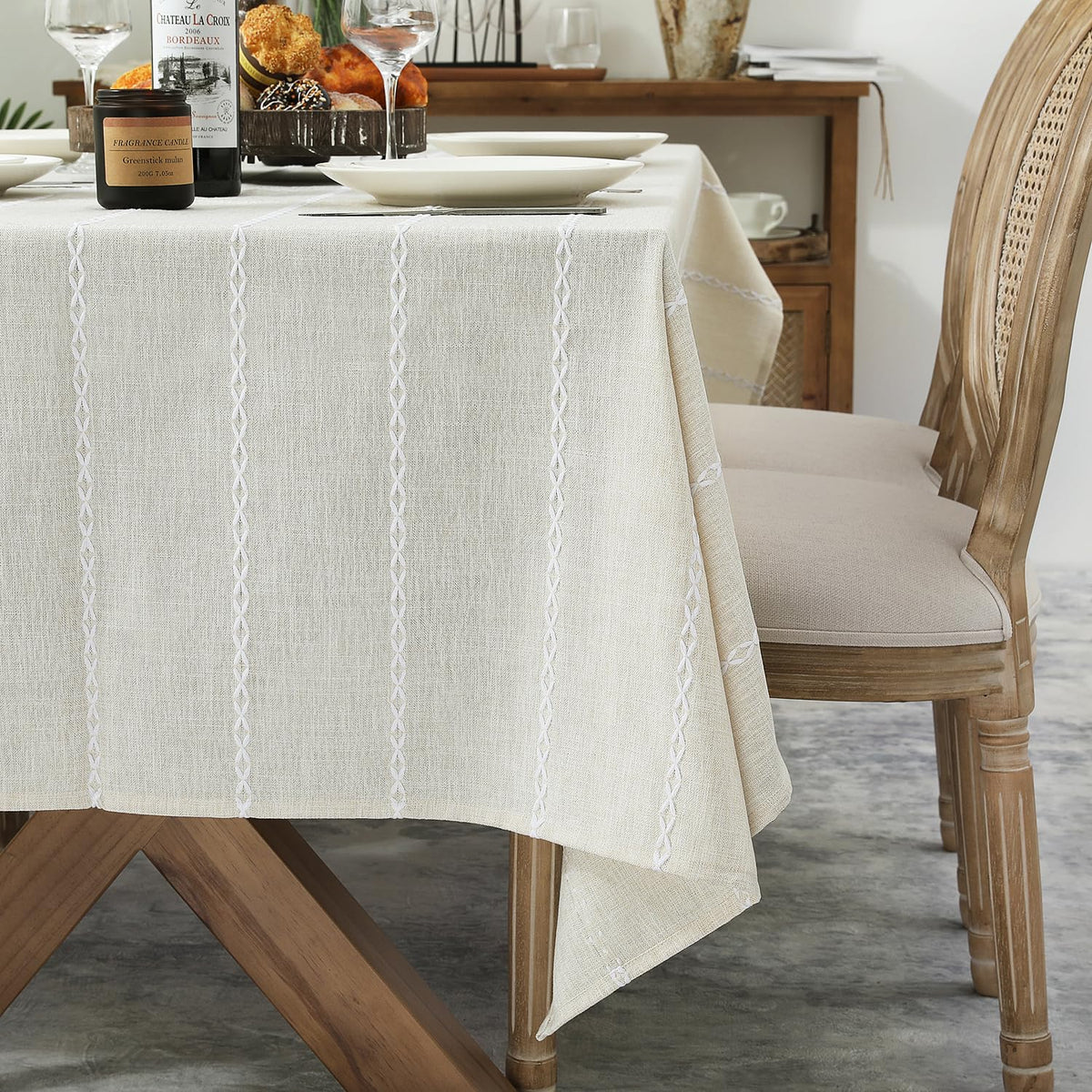 60 x 120 inches Farmhouse Style Linen tablecloths, Wrinkle Resistant Washable Dining Room Table Cloths for 8 Foot
