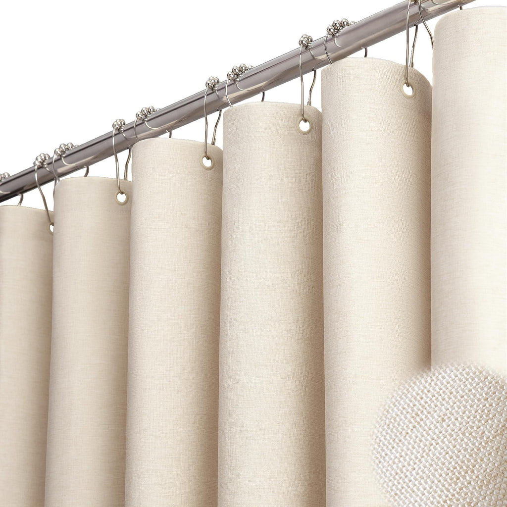 54x78 Linen Textured Waterproof Fabric Shower Curtain, Beige/Cream