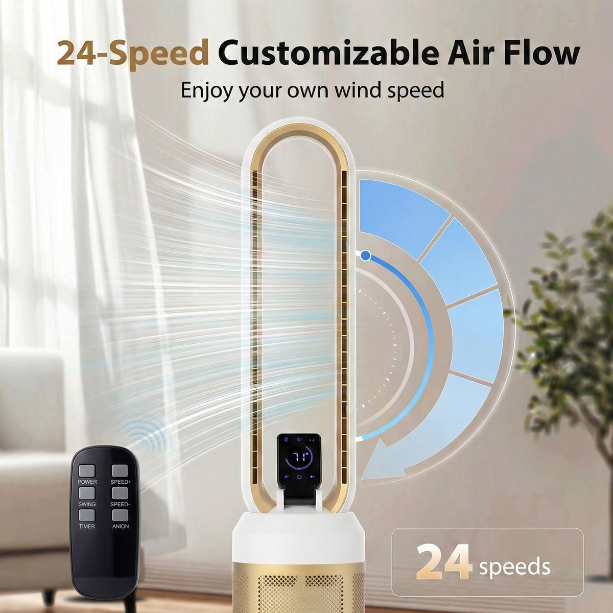 38" Bladeless Fan , Quiet Standing Fans with Remote