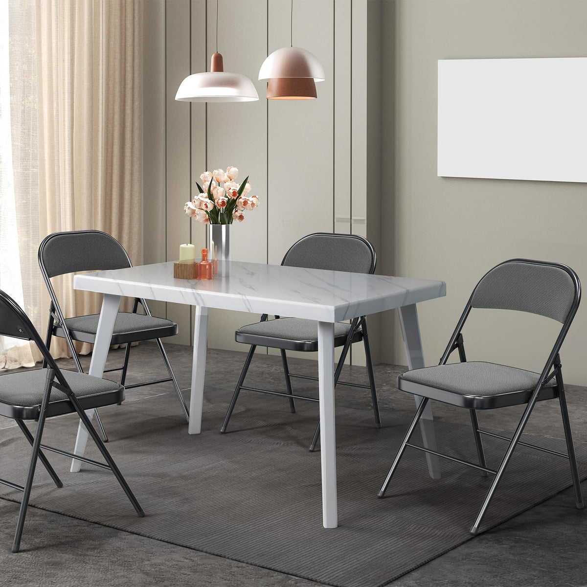 10 Pack Folding Chairs with Padded Seats, Metal Frame with Fabric Seat & Back, Capacity 350 lbs, Gray, Set of 10