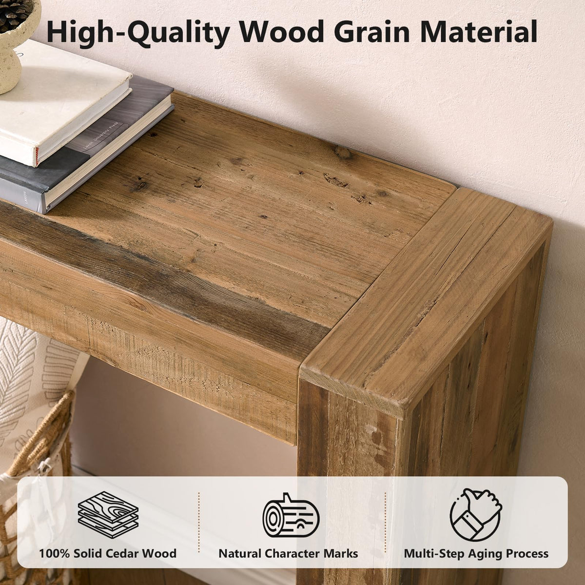 Reclaimed Solid Wood Console Table, 63" Long Farmhouse Entryway Table