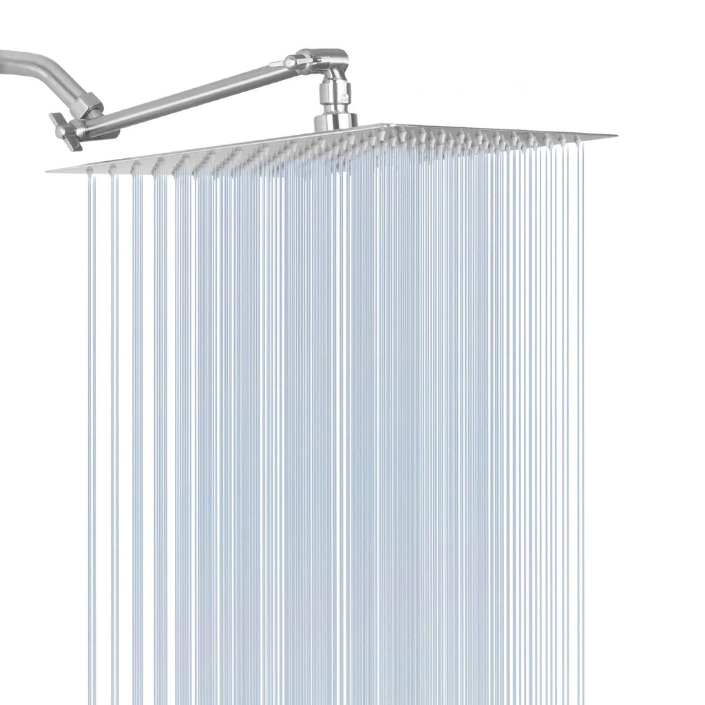 High Pressure Large Stainless Steel Square Rain ShowerHead With Shower Arm Waterfall Full Body Coverage Easy to Clean