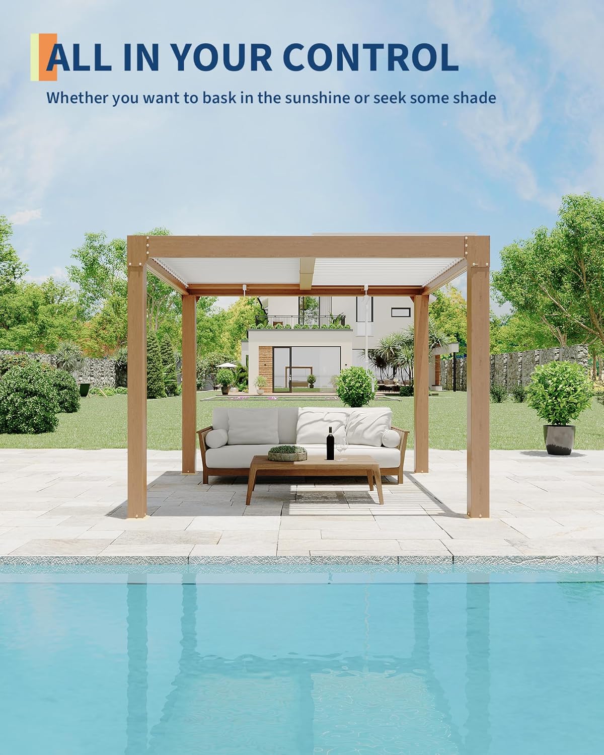 Louvered Pergola 10 ft x10', Outdoor Pergola with Adjustable Louvered Roof, Reinforced Aluminum Frame
