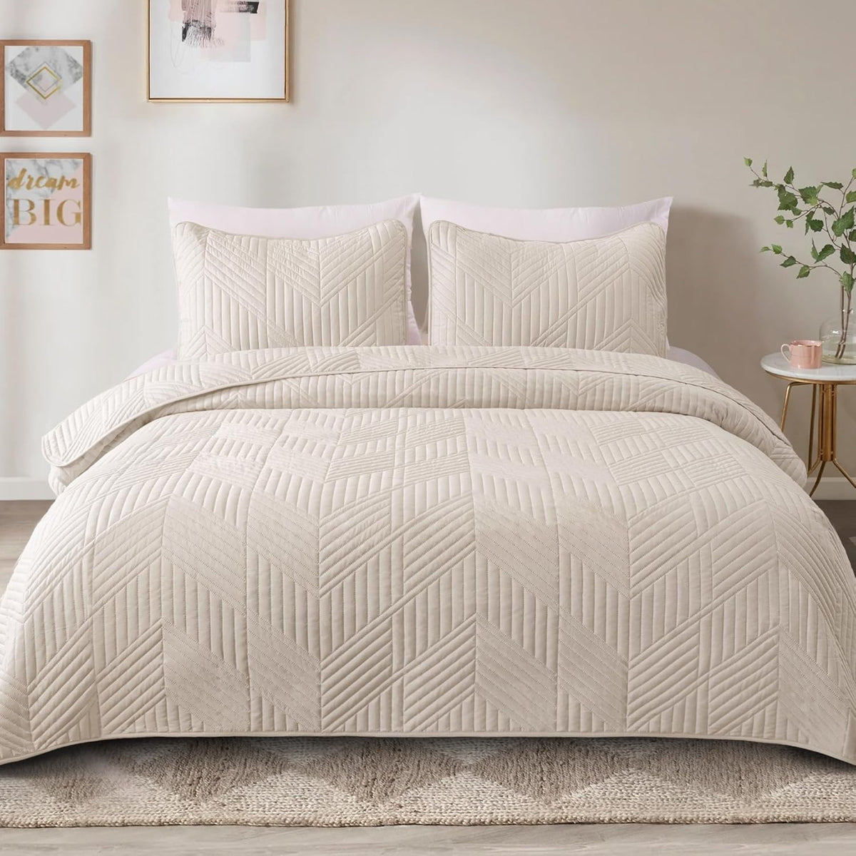 California King Quilt Bedding Set, Brich Beige