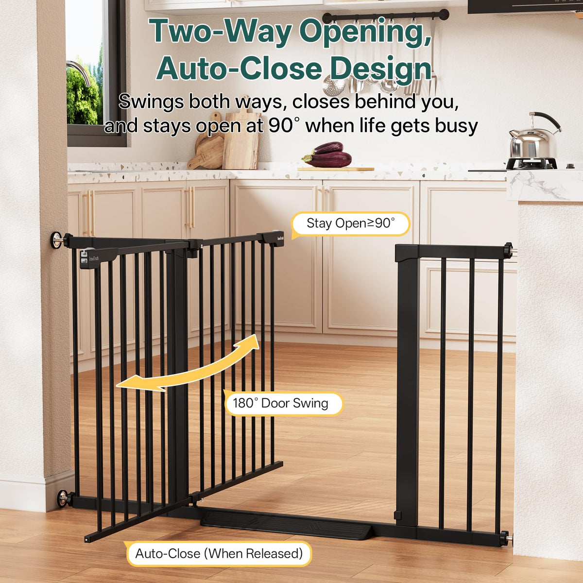 29.6-50.1 in Extra Wide Baby Gate for Stairs and Doorways, Black