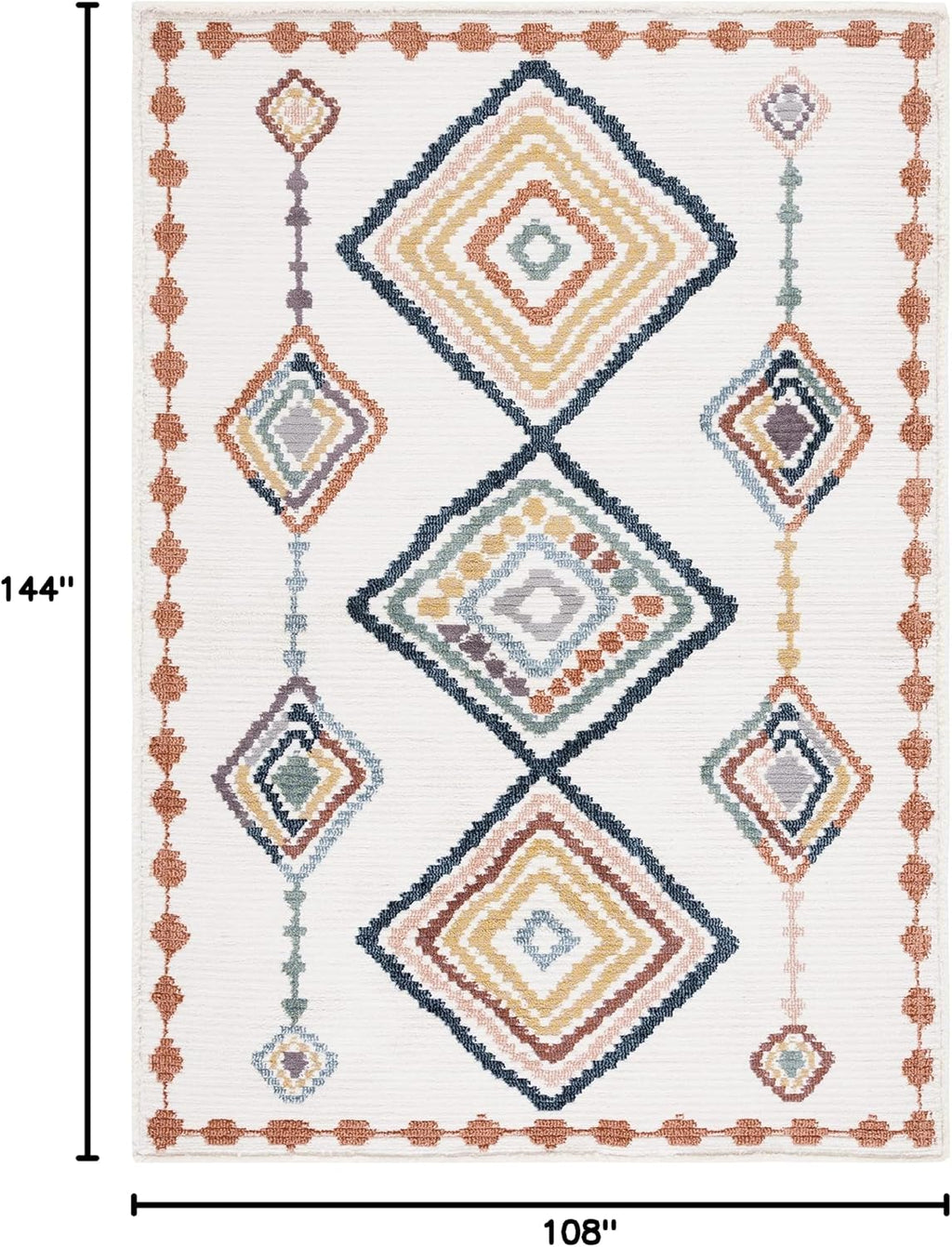 Marrakech Collection Area Rug, Ivory & Multi, Moroccan Boho Tribal Rustic Design, Non-Shedding & Easy