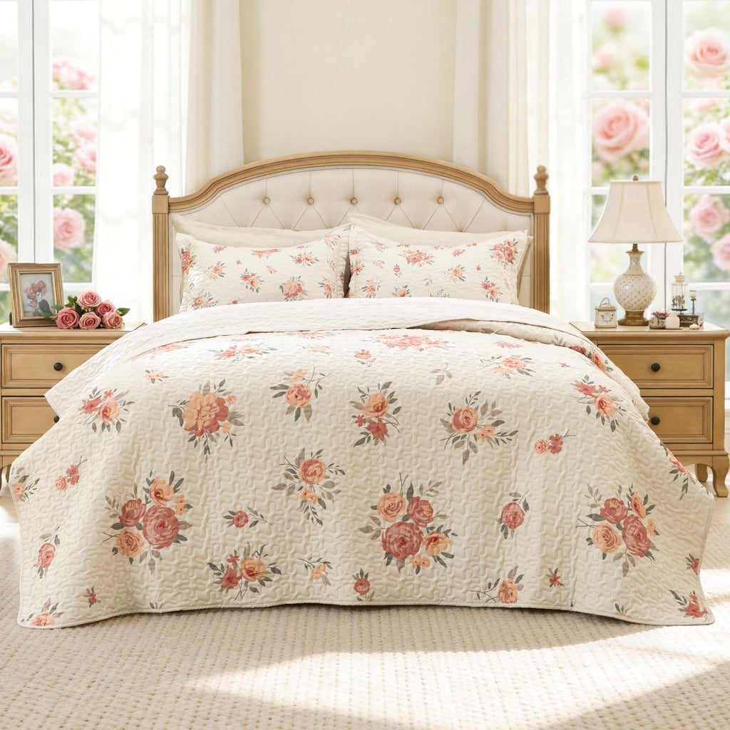 Quilts for Bedding Set Floral Bedspreads- Reversible Floral Comforter