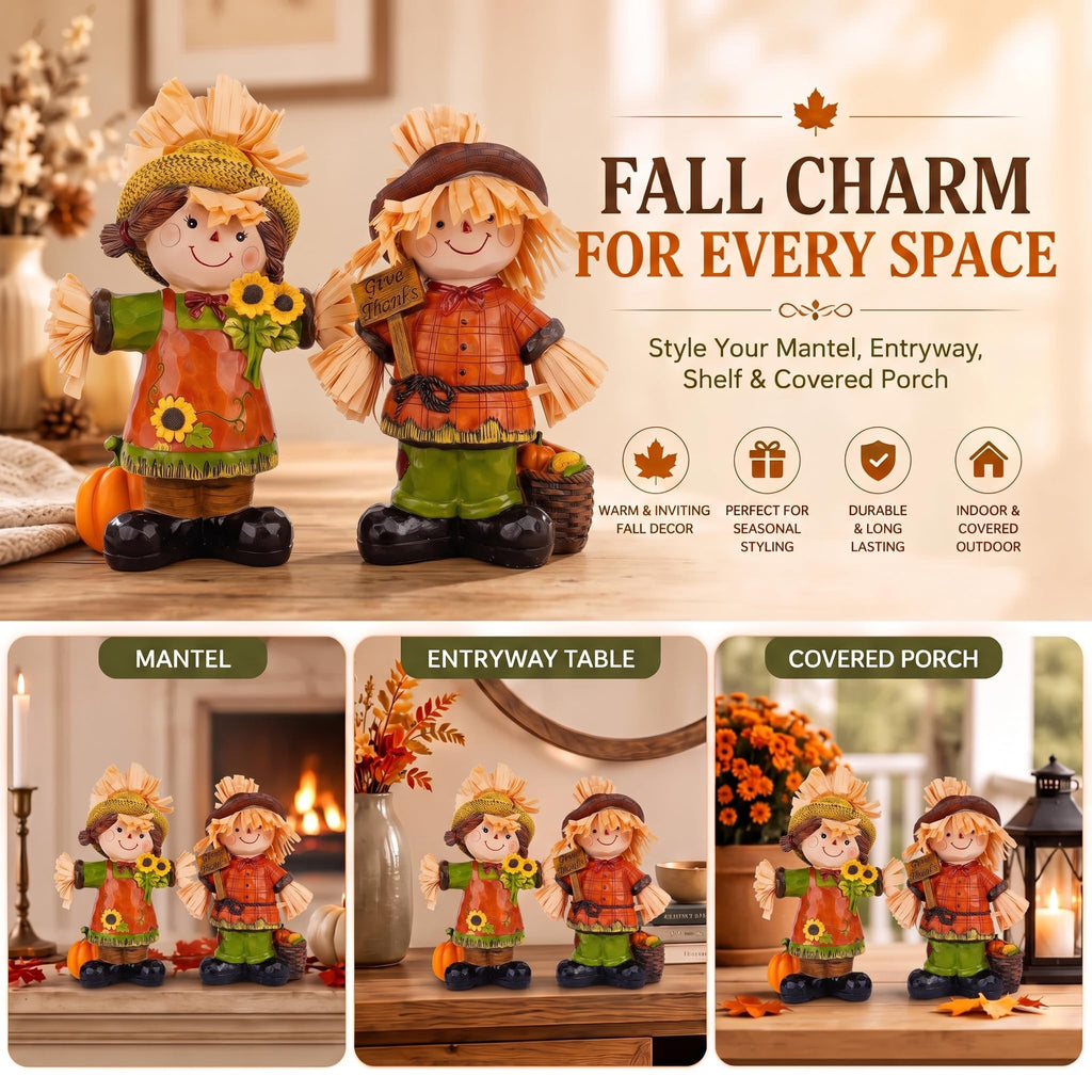 7" Fall Scarecrow Figurines, 2 Pack Thanksgiving Table Decor