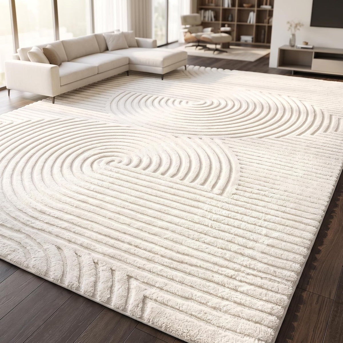 Large Beige Solid Area Rug, Washable and Sized for the Living Room