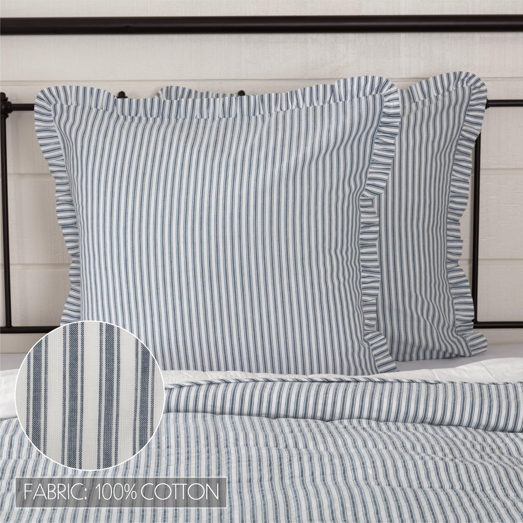 Sawyer Mill Ticking Striped Cotton Farmhouse Square Bedding Accessory Euro Sham Set of 2 26x26 Blue Denim