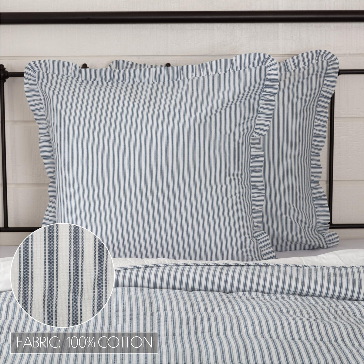 Sawyer Mill Ticking Striped Cotton Farmhouse Square Bedding Accessory Euro Sham Set of 2 26x26 Blue Denim