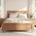 Wood Platform Bed Frame with Headboard, Farmhouse Style