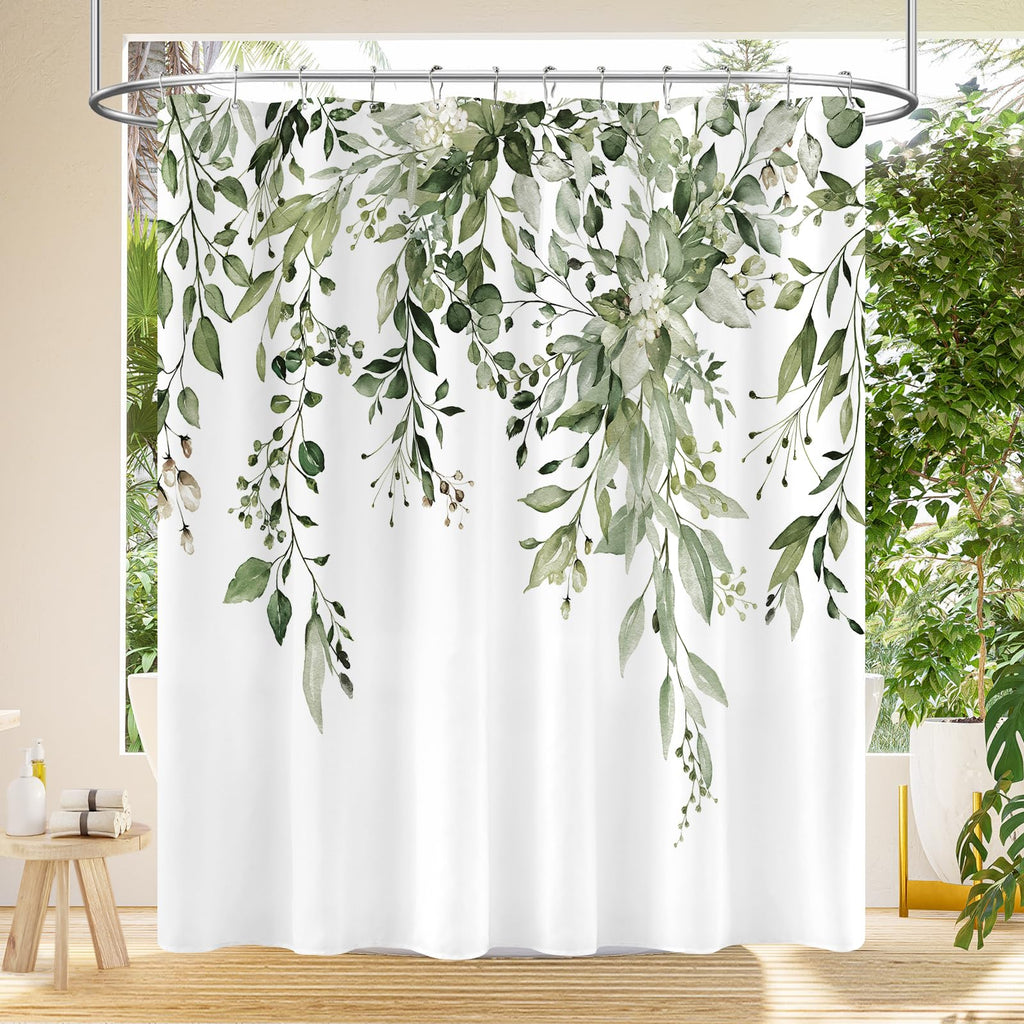 Long Eucalyptus Shower Curtain 72 x 78 Inch, Olive Green