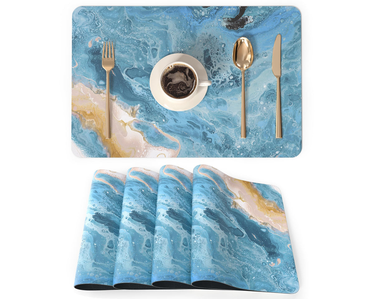PU Leather Placemats Set of 4, 12"x18" Waterproof Table Mats, Seafoam