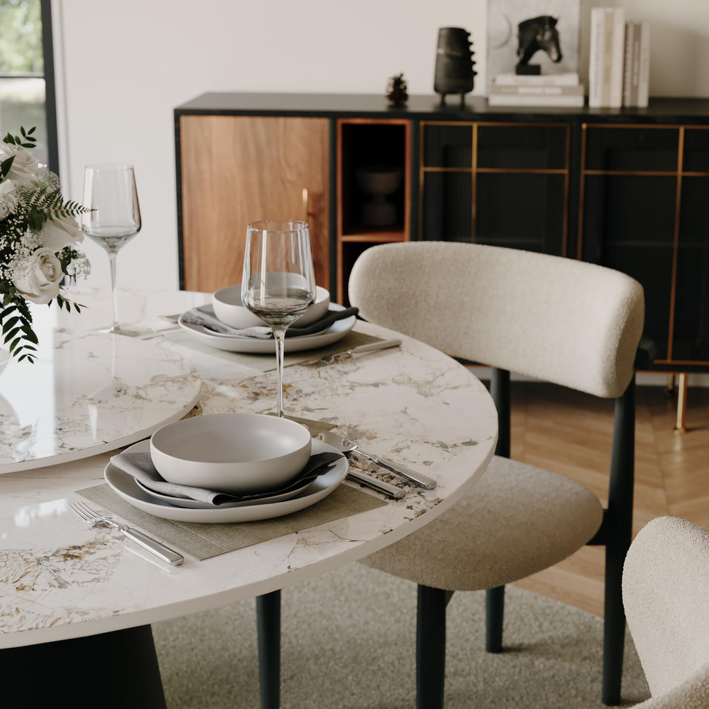 Inspired Saarinen Style Round Dining Table for 4, 47" Modern Dining Table with 23" Lazy Susan, Pandora Sintered Stone Dining Tabletop with