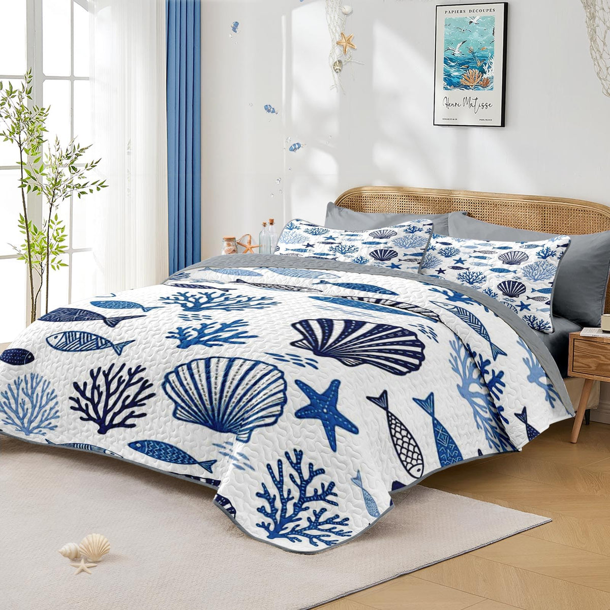 Quilt Set, 2 Pieces Ocean Coastal Bedding, Bedspread