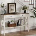 47" Farmhouse Entryway Table with Drawers and Storage Shelf