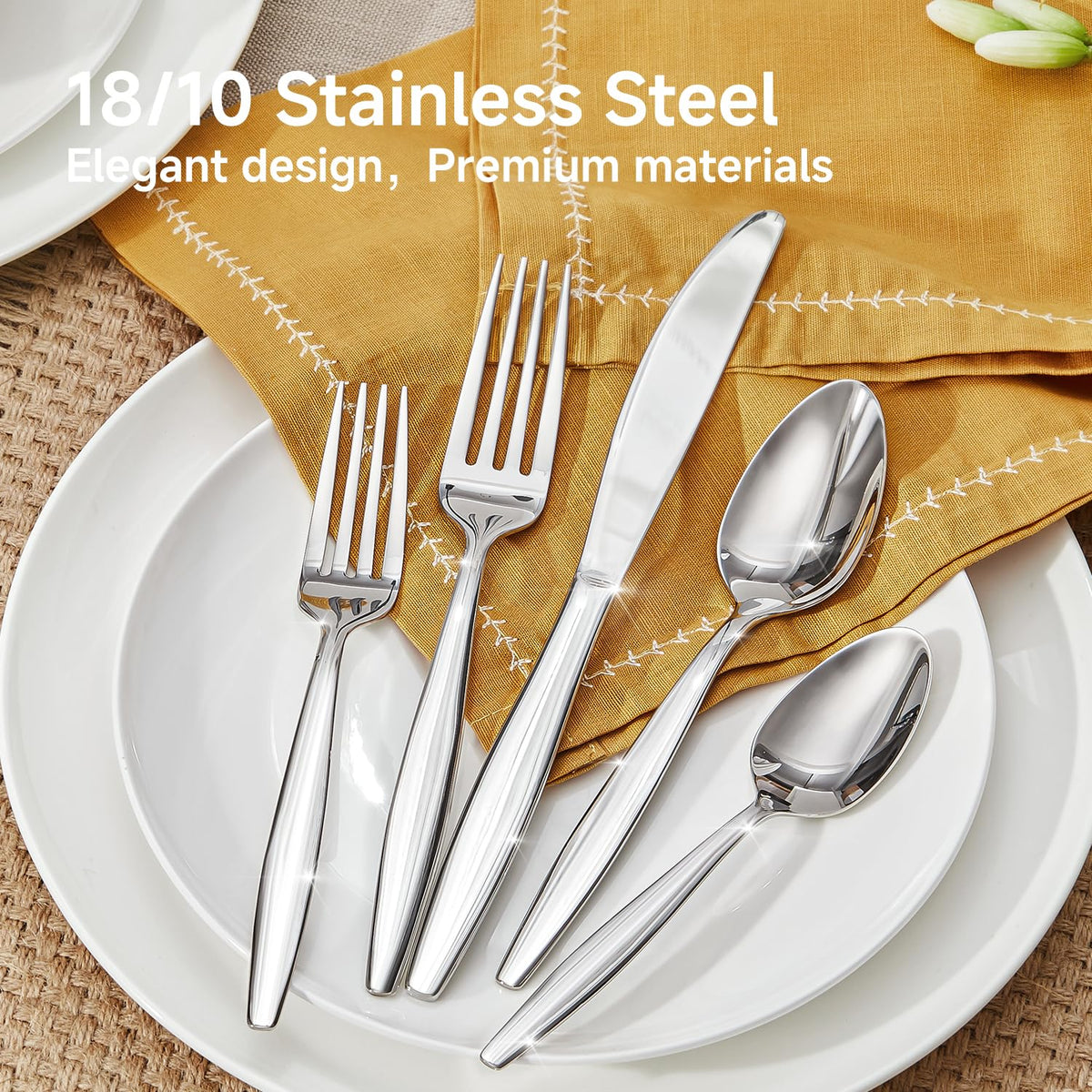 Silverware Set, Premium Stainless Steel Flatware Set (Silver, 10-Piece)