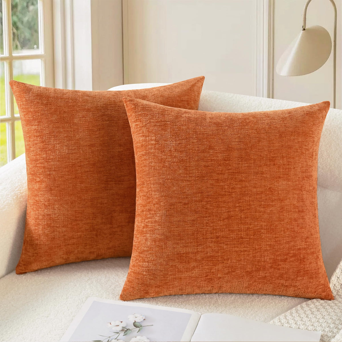 Fall Decorative Throw Pillow Covers 24 X 24 Inches Burnt Orange