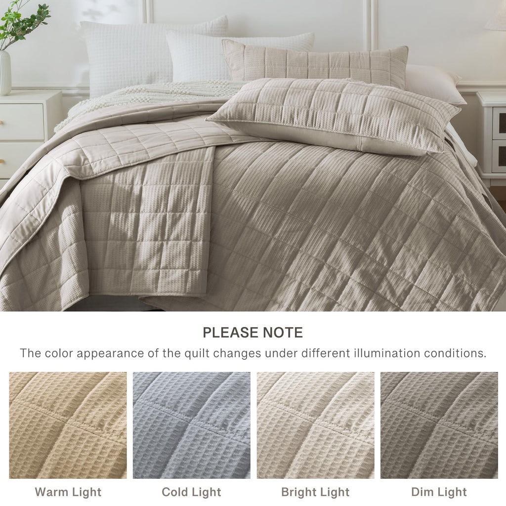 Quilt Bedding Set(Dark Khaki, 128"x120"), Luxury Waffle Weave Throw Quilt, Soft Lightweight Bedspread