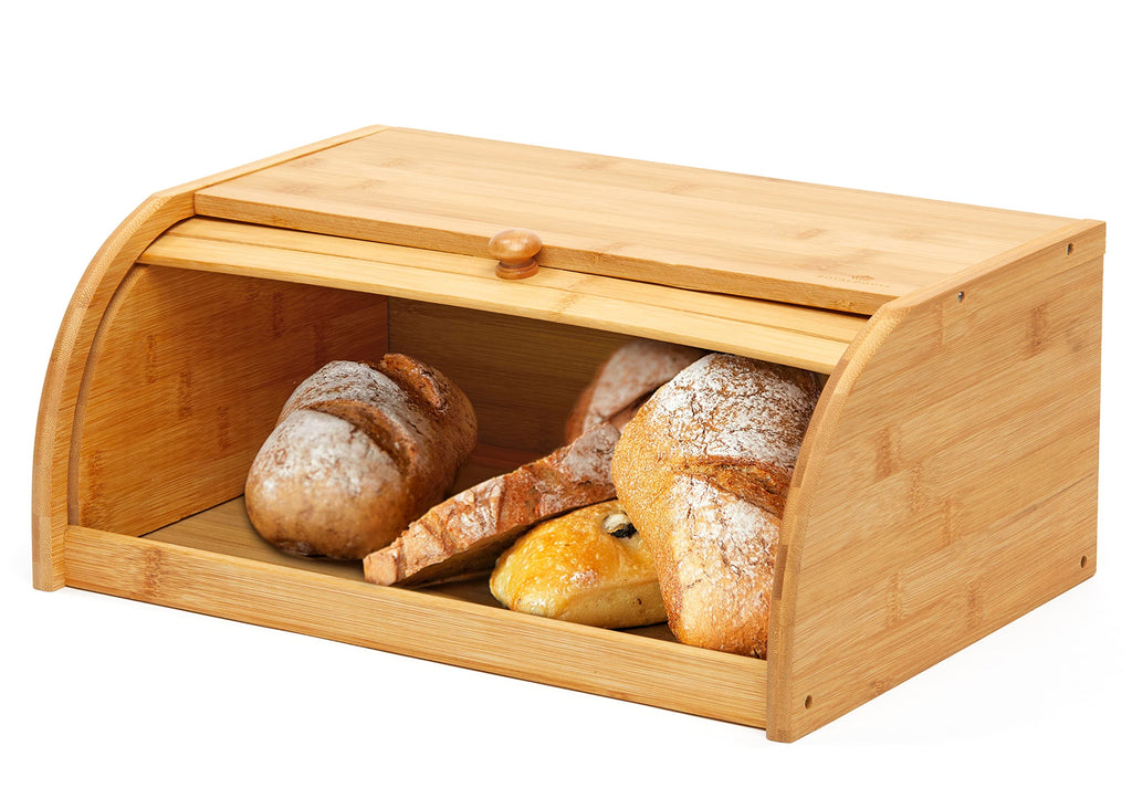 Bread Box - Natural Bamboo Roll Top Kitchen Food Storage