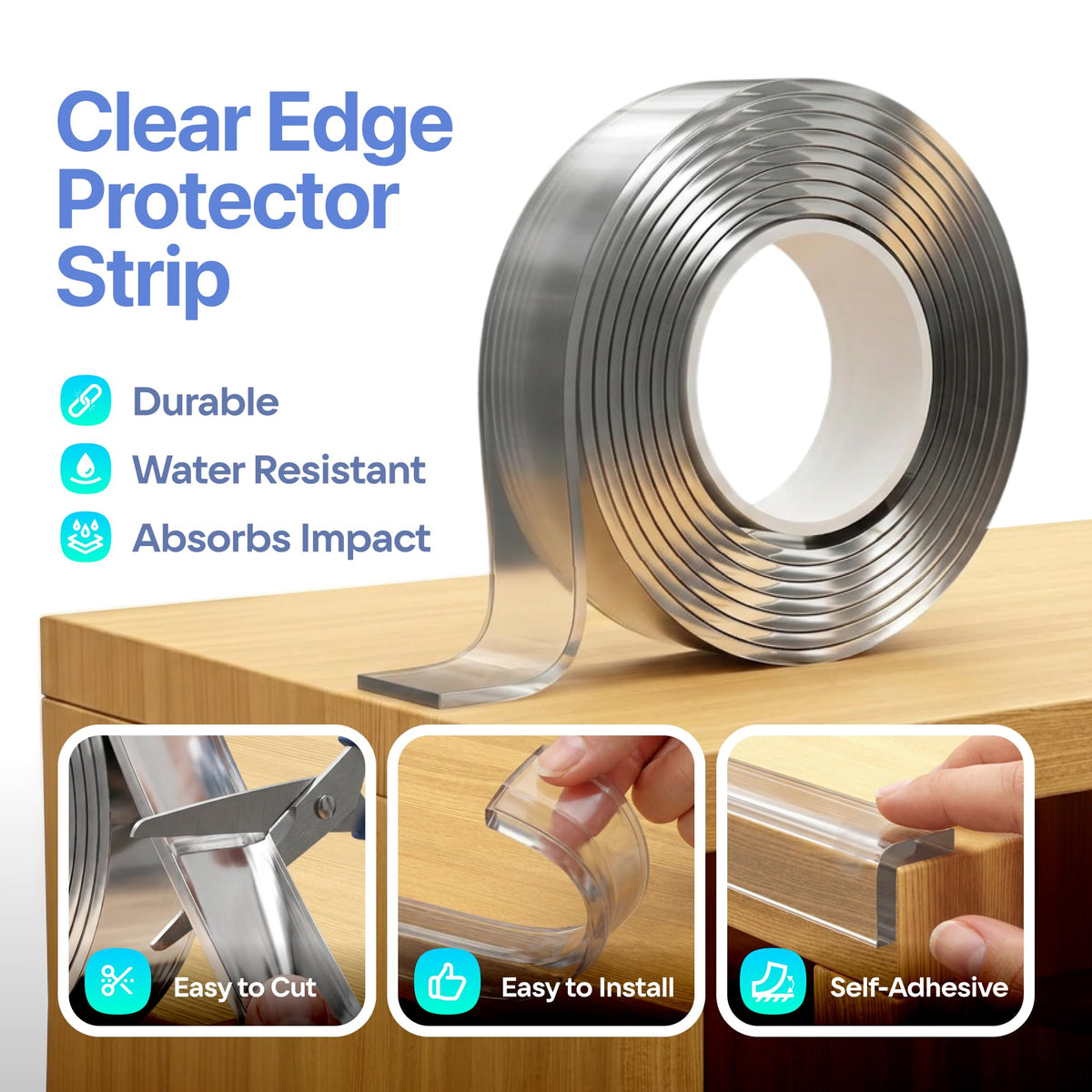 Furniture Corner & Edge Safety Bumpers, 16ft Edge Protector & 4 Clear Corner Protector Baby Proofing. Clear Corner