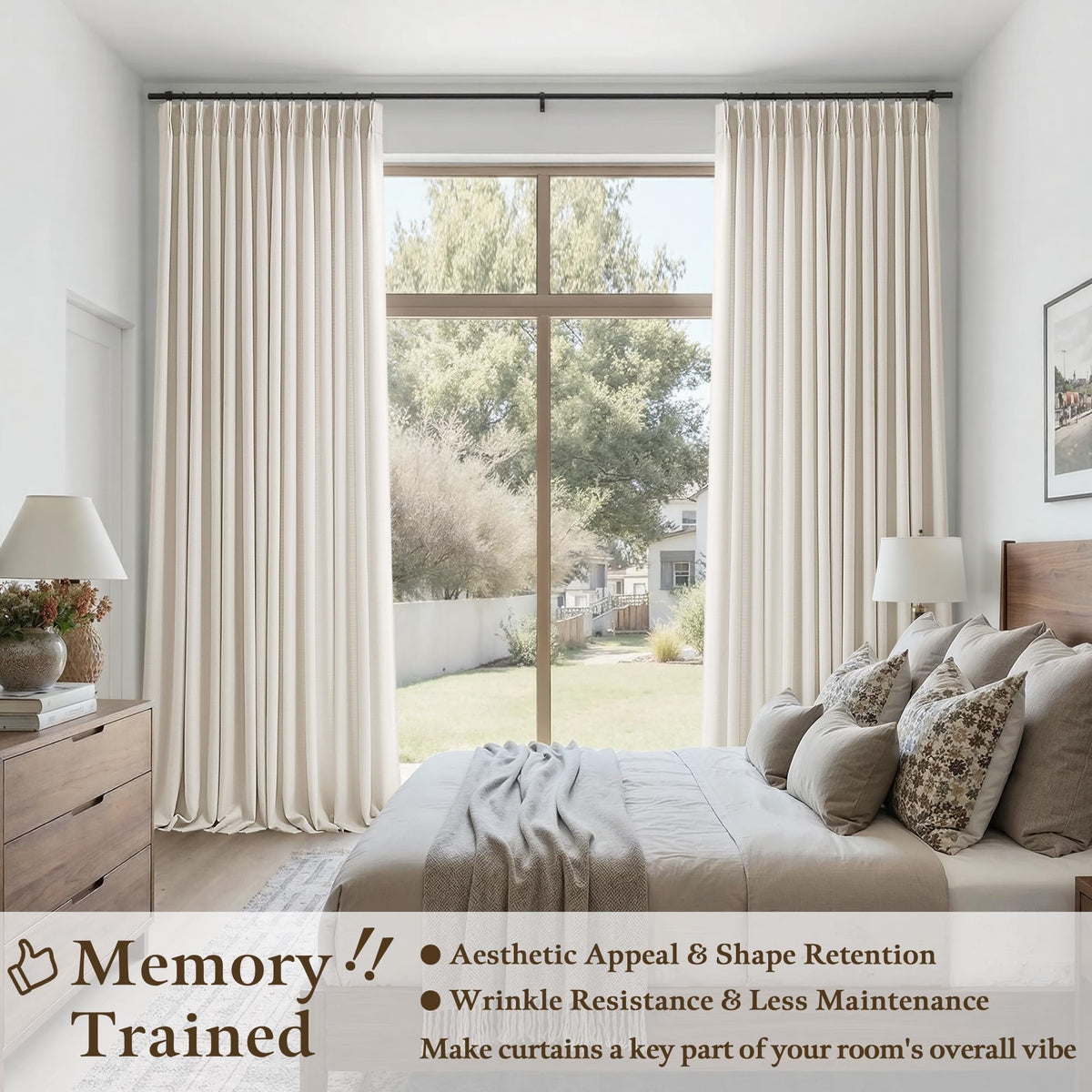 108 Inch Pinch Pleated Linen Curtains Bedroom 2 Panels Set