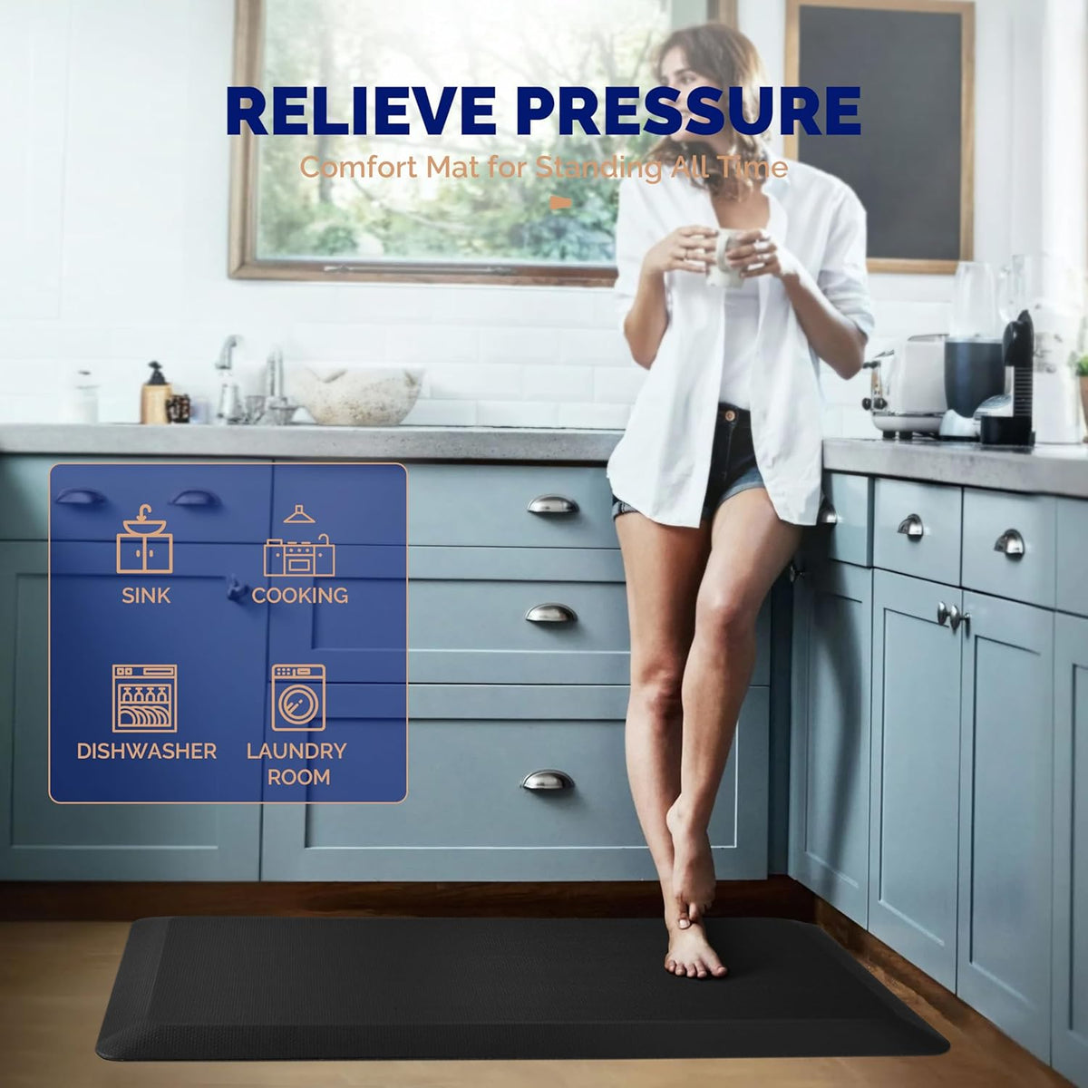 Anti Fatigue Mat for Standing, 9/10 Extra Thick Ergonomic Standing Desk Mat, Comfort Memory Foam Standing Mat at