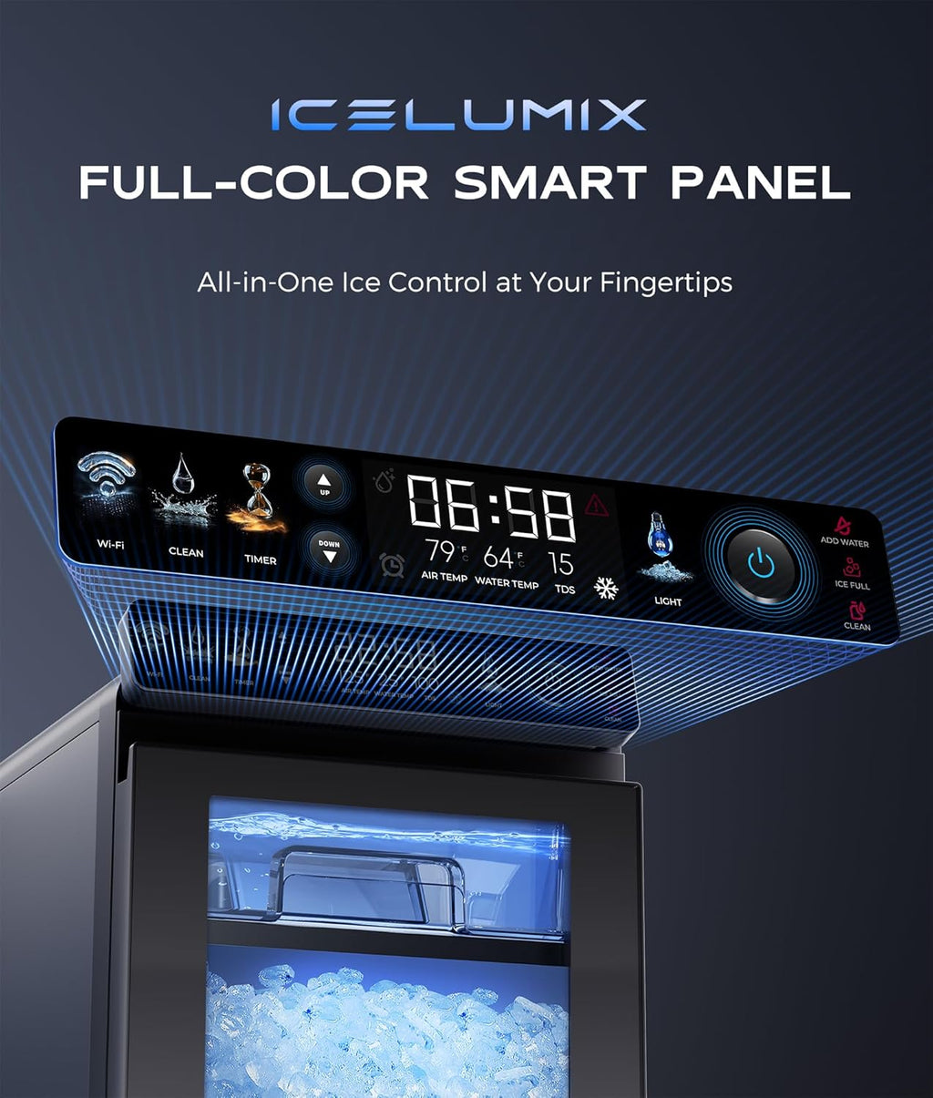 Smart Nugget Ice Maker Countertop, First Full-Color Smart Panel Ice Machine with APP Control, Double-Layer