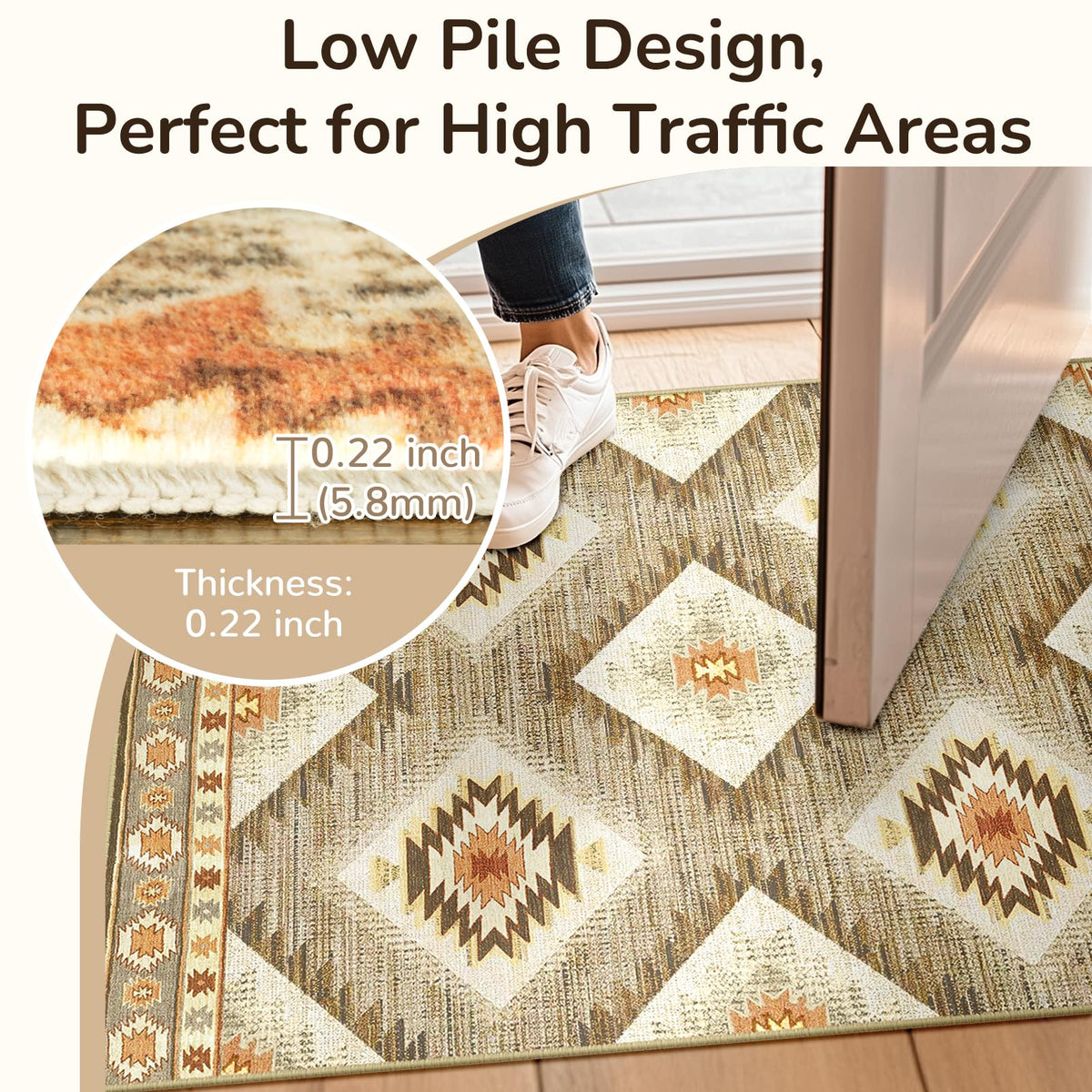 2'x5' Washable Area Rug Runner Cream/Camel