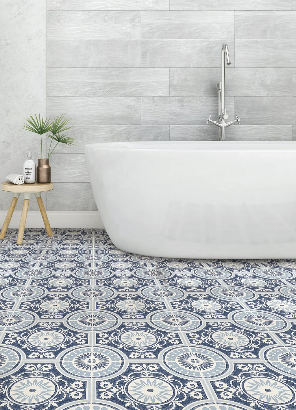 12-in by 12-in Blue Ezra Vinyl Peel & Stick Floor Tiles (10 Tiles), (10 sq.ft./Carton)