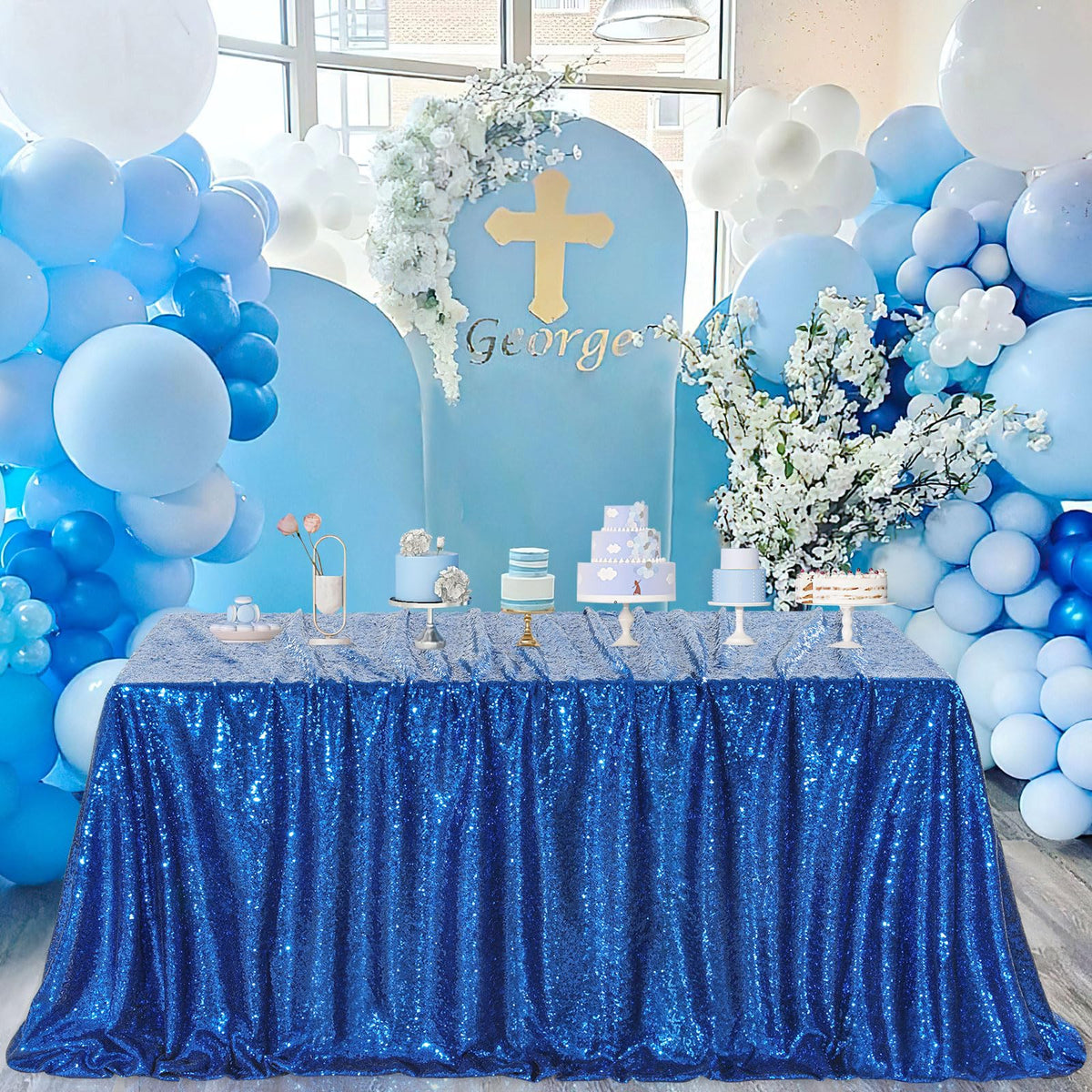 Sequin Tablecloth Royal Blue Party Decor 60x102 Inch Glitter Table Cover