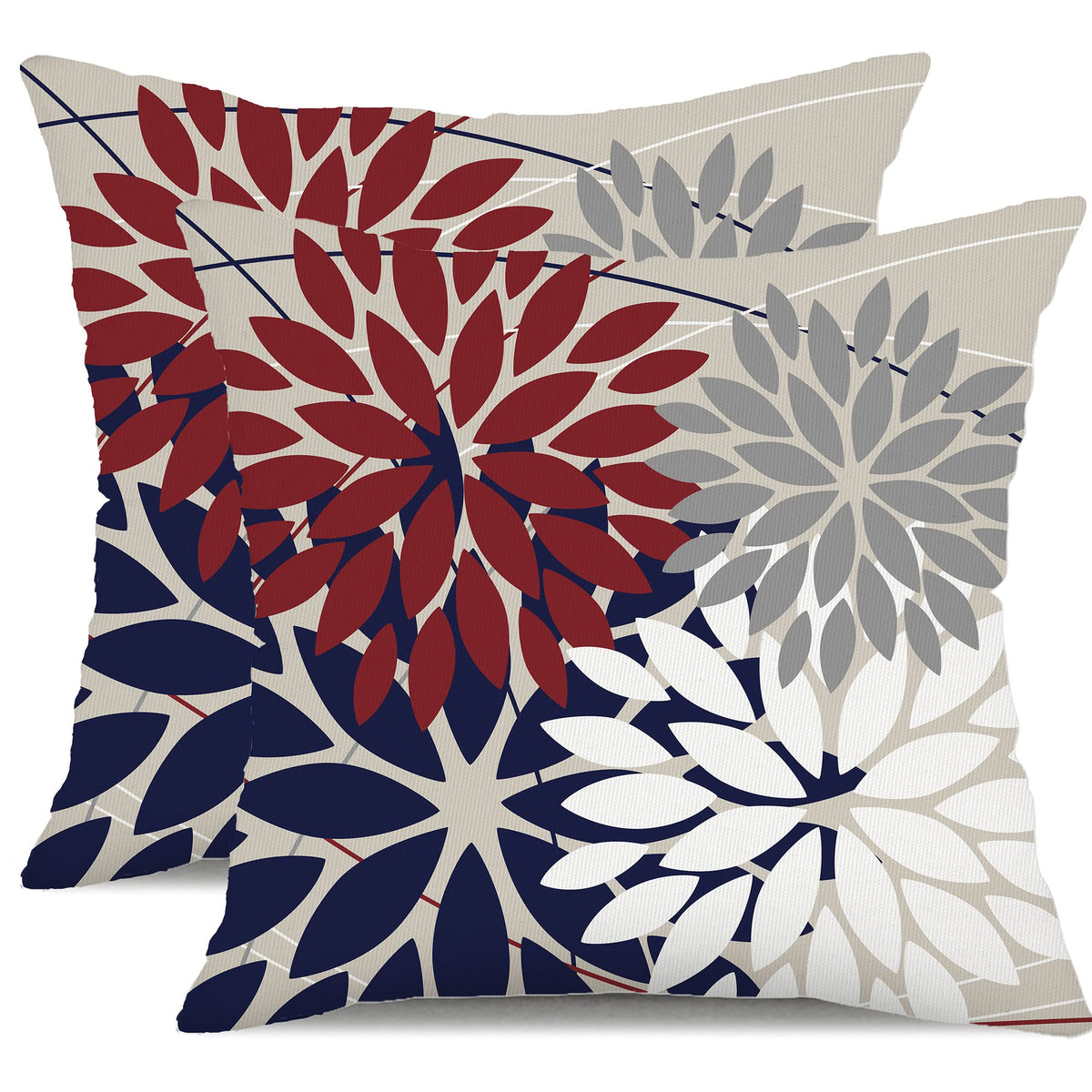 Pack of 2 Outdoor Waterproof Throw Pillow Covers 18x18 Red Blue