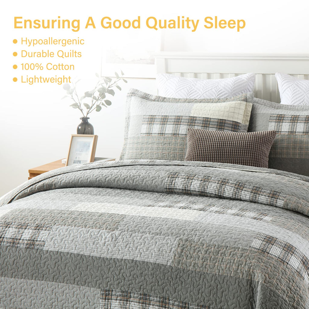 Quilt Quilt Set, 100% Cotton Quilt Bedding Set Bedspreads, Farmhouse Reversible Patchwork
