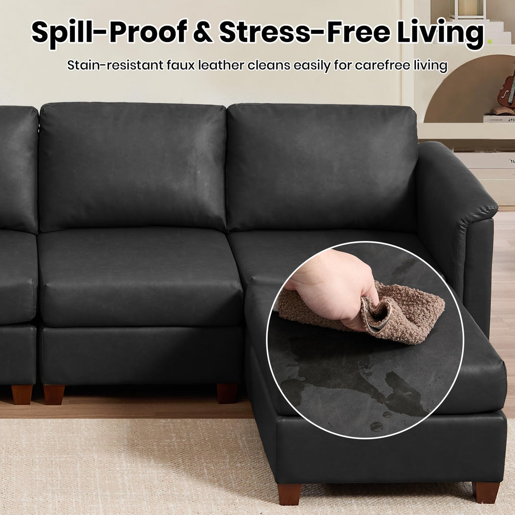 166" Modern Sectional Sofa, Faux Leather Modular Sectional Couchs with Storage Waterproof Convertible U/L Shaped Wide