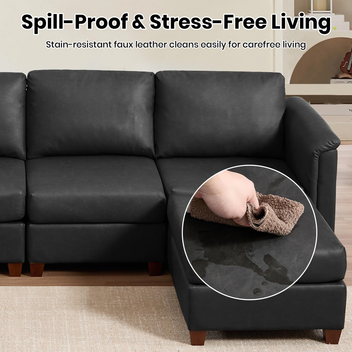 166" Modern Sectional Sofa, Faux Leather Modular Sectional Couchs with Storage Waterproof Convertible U/L Shaped Wide