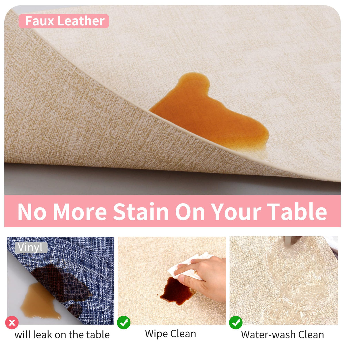 Faux Leather Placemats Set of 6, Easy to Clean, Beige