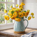 4 Pcs 7 Heads Artificial Ranunculus Flowers 18.5" Yellow Velvet Flocked Fake Ranunculus Faux Silk Flower Bouquets