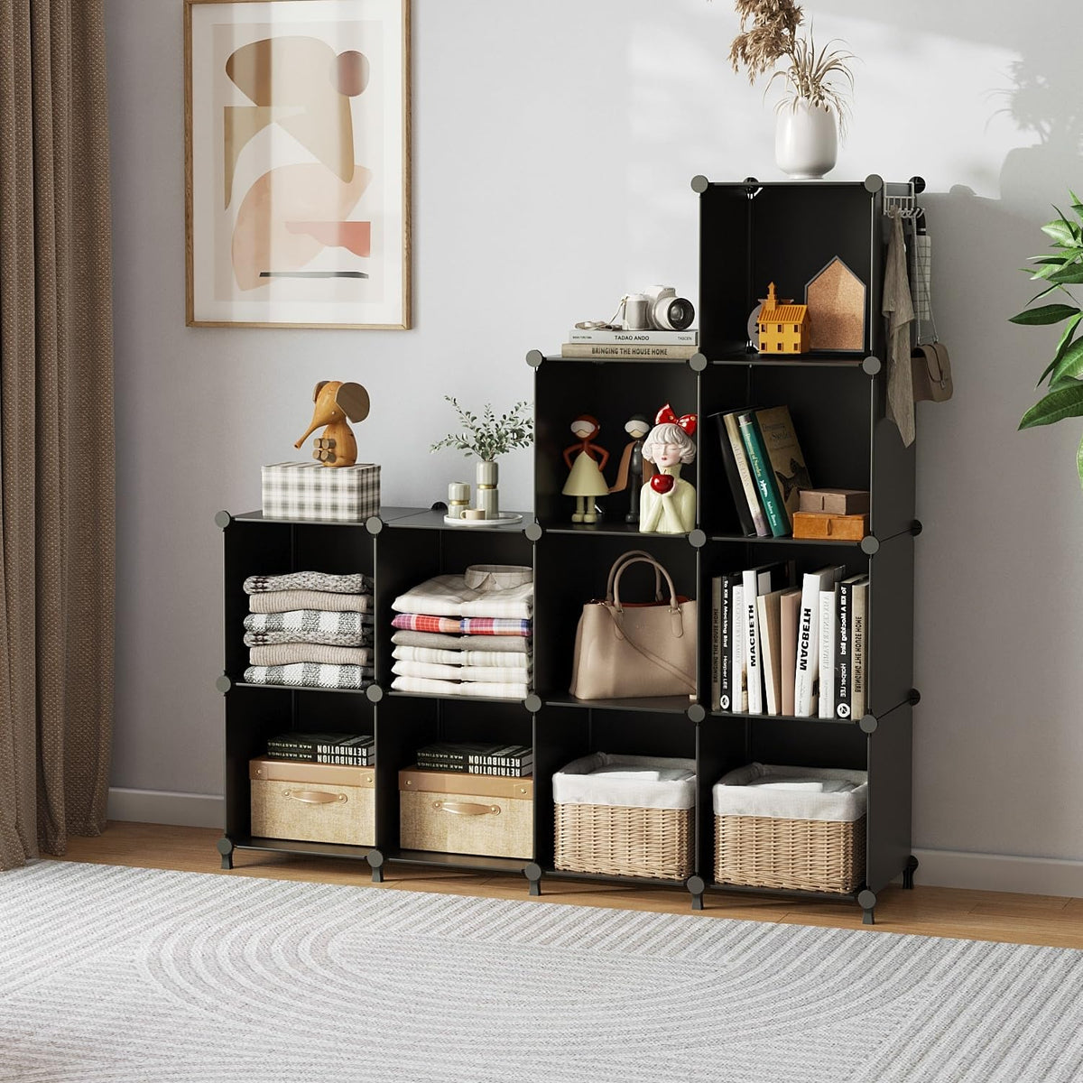 12 Cube Storage Organizer, Closet Organizer Storage Shelves, Black